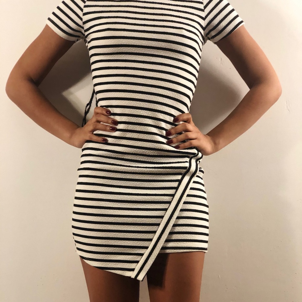 Black and white horizontal striped dress